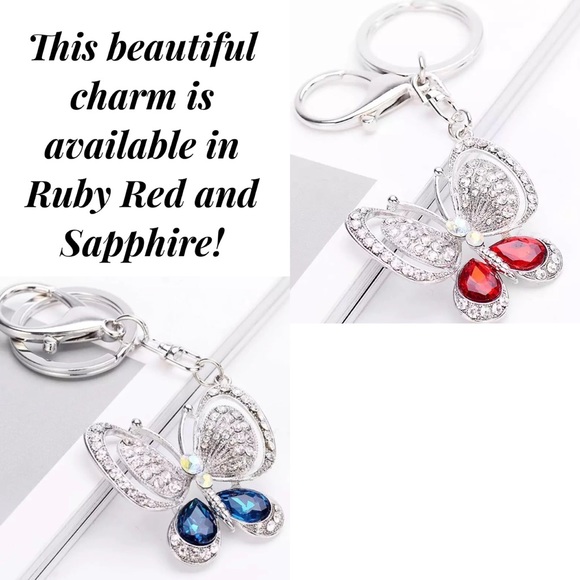 Silver and Ruby Red Crystal Butterfly Keychain Charm - Picture 15 of 16